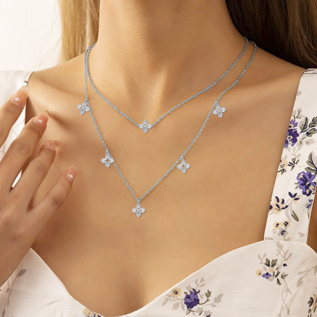 Collier superposé en argent sterling avec diamant créé en laboratoire et trèfle à quatre f-2