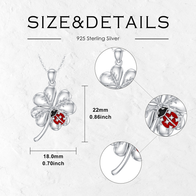 Collana con ciondolo a forma di coccinella e quadrifoglio in argento sterling con diamante-6