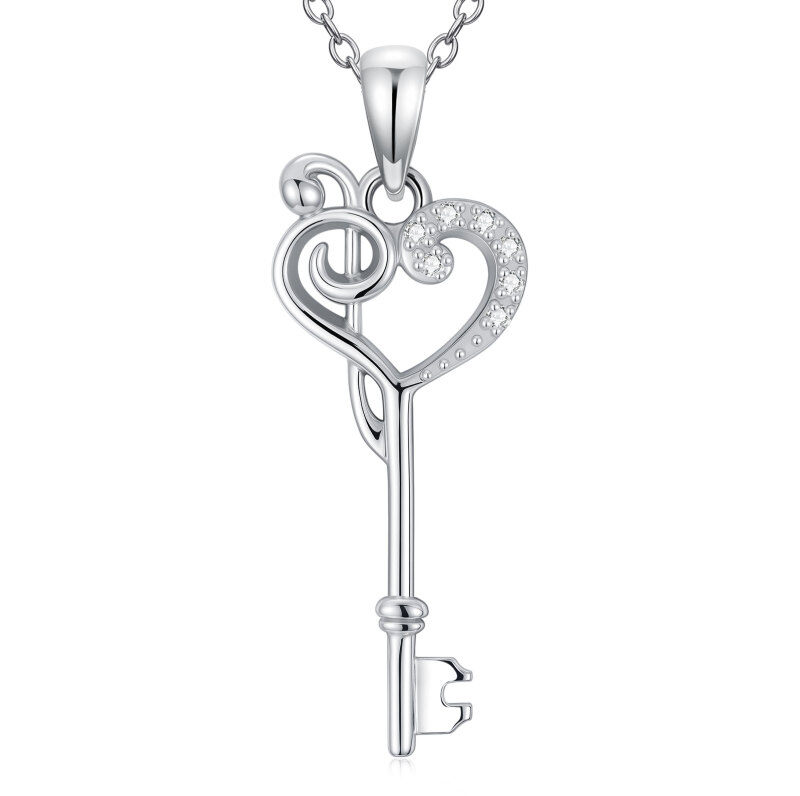 Sterling Silver Laboratory Diamonds Music Symbol Pendant Necklace-1