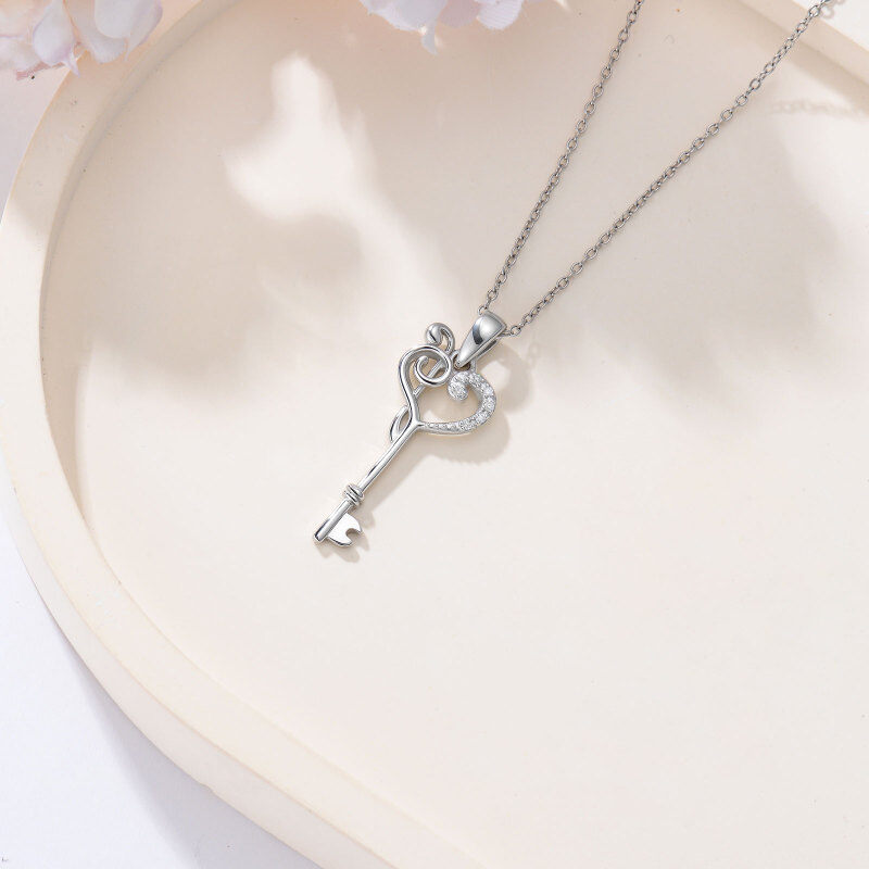 Sterling Silver Laboratory Diamonds Music Symbol Pendant Necklace-4