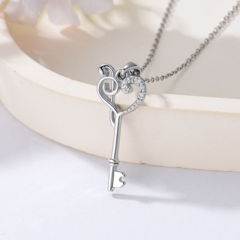 Sterling Silver Laboratory Diamonds Music Symbol Pendant Necklace-5