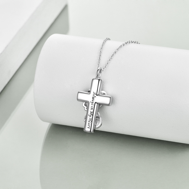 قلادة من الفضة الإسترلينية مرصعة بالزركونيا المكعبة على شكل خنفساء وصليب لحفظ رماد الميت مع كلمة محفورة-4