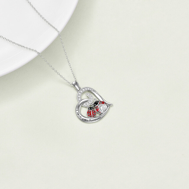 Sterling Silver Cubic Zirconia Ladybug & Heart Pendant Necklace-4