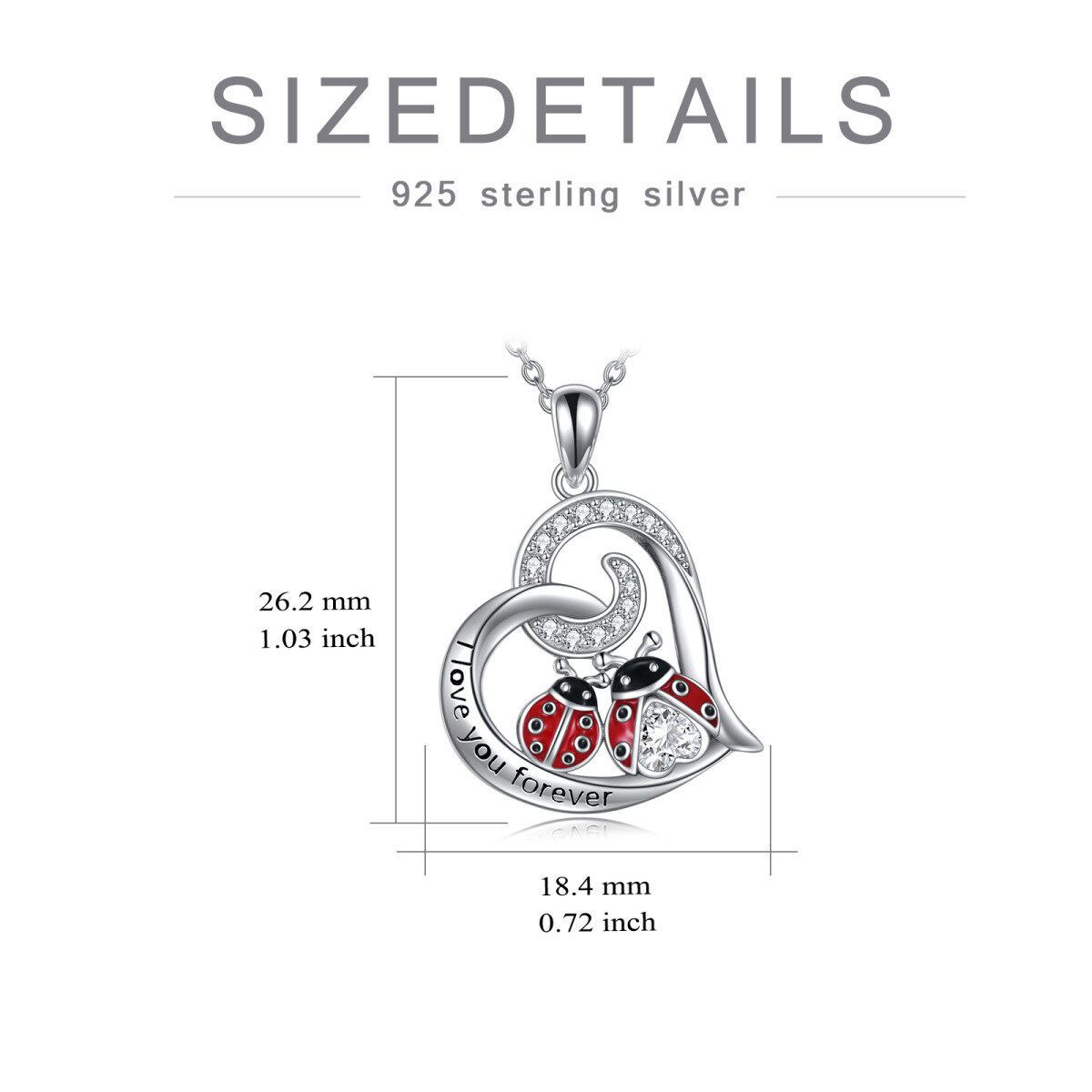 Sterling Silver Cubic Zirconia Ladybug & Heart Pendant Necklace-5