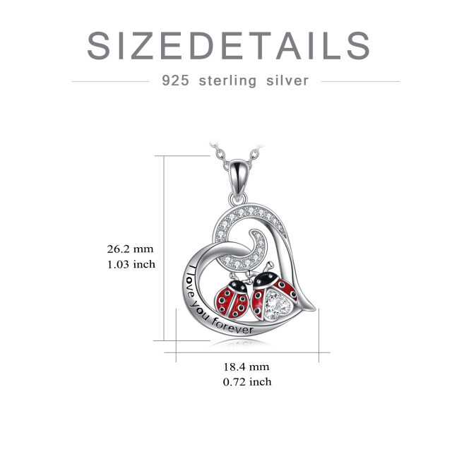 Sterling Zilveren Cubic Zirconia Lieveheersbeestje Hart Hanger Ketting-5