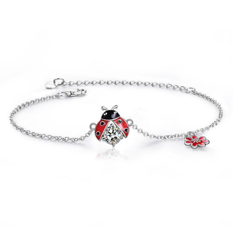 Pulsera de plata de ley con colgante de mariquita de circonita cúbica-1