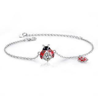 Sterling Silver Cubic Zirconia Ladybug Charm Bracelet-55