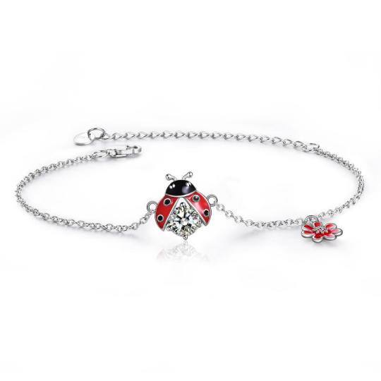 Bracciale con ciondolo a forma di coccinella in argento sterling con zirconia cubica