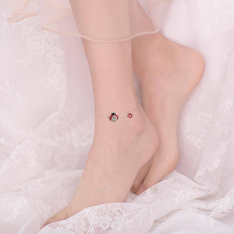 Sterling Silver Cubic Zirconia Ladybug Charm Bracelet-3