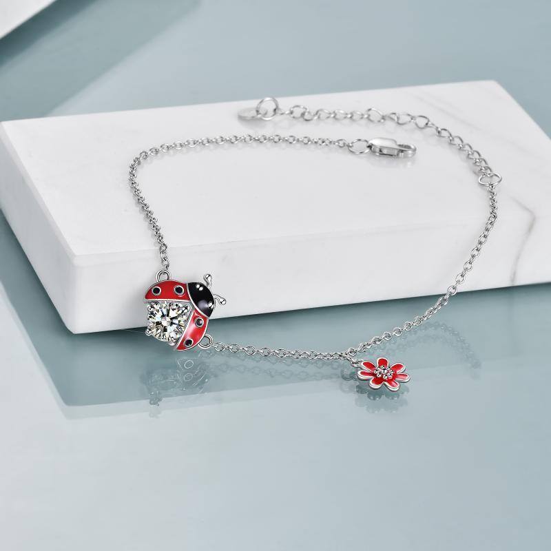 Sterling Silver Cubic Zirconia Ladybug Charm Bracelet-5