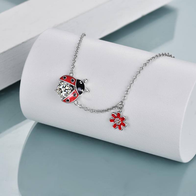 Sterling Silver Cubic Zirconia Ladybug Charm Bracelet-6