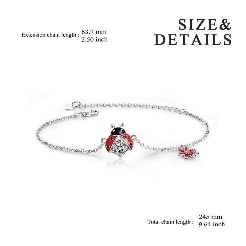 Sterling Silver Cubic Zirconia Ladybug Charm Bracelet-7