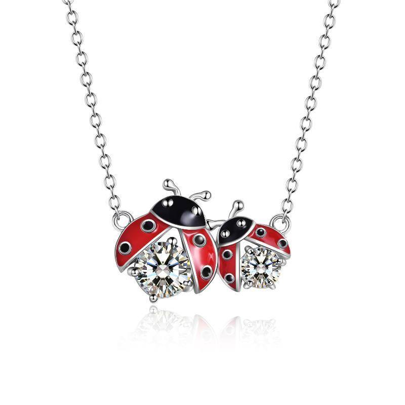 Sterling Silver Cubic Zirconia Ladybug Pendant Necklace-3