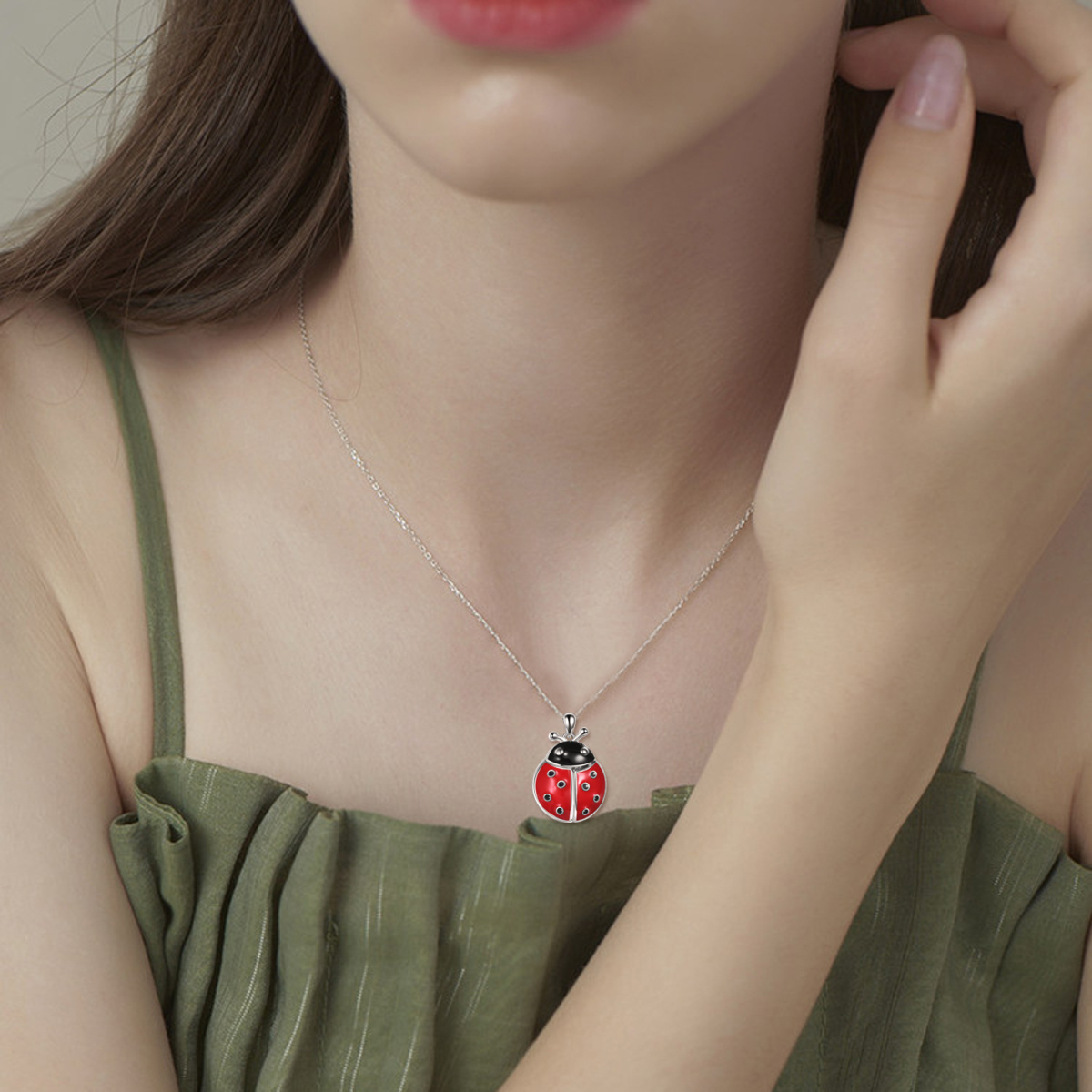 Collana con ciondolo fotografico personalizzato con coccinella in argento sterling per donna-2