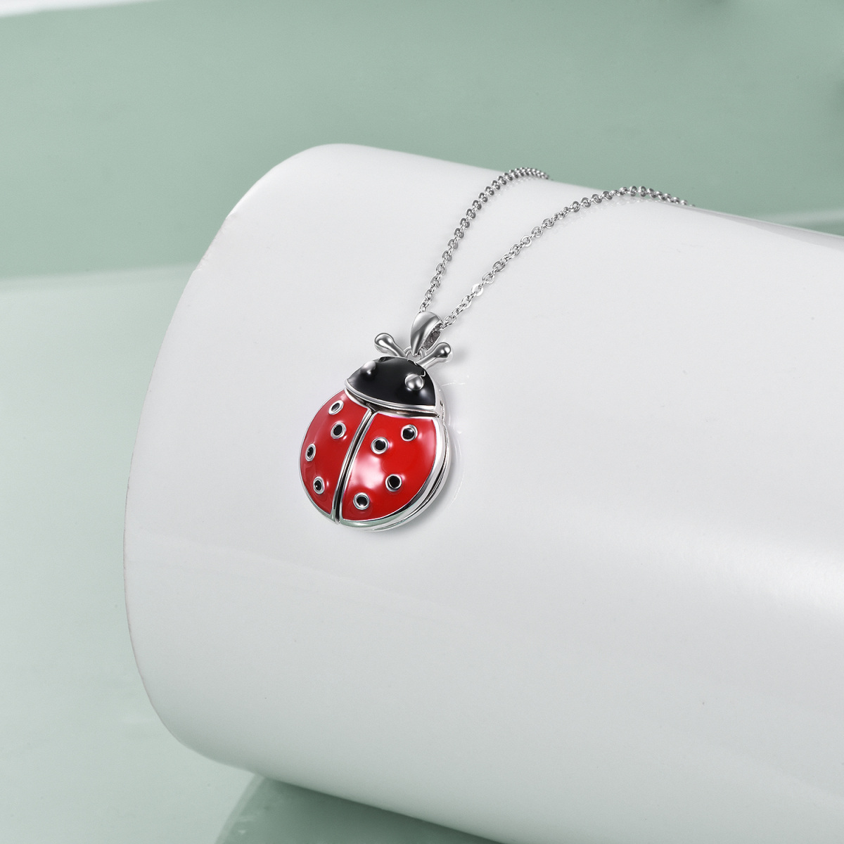 Sterling Silver Ladybug Personalized Photo Locket Necklace for Women-4