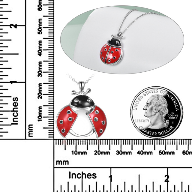 Collana con ciondolo fotografico personalizzato con coccinella in argento sterling per donna-5