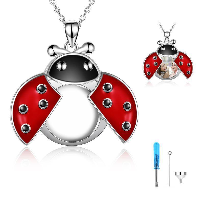 Collier d'urne avec médaillon photo personnalisé coccinelle en argent sterling pour cendres-1