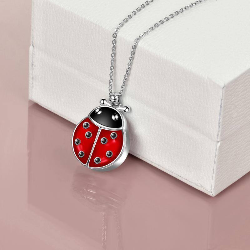 Collier d'urne avec médaillon photo personnalisé coccinelle en argent sterling pour cendres-3