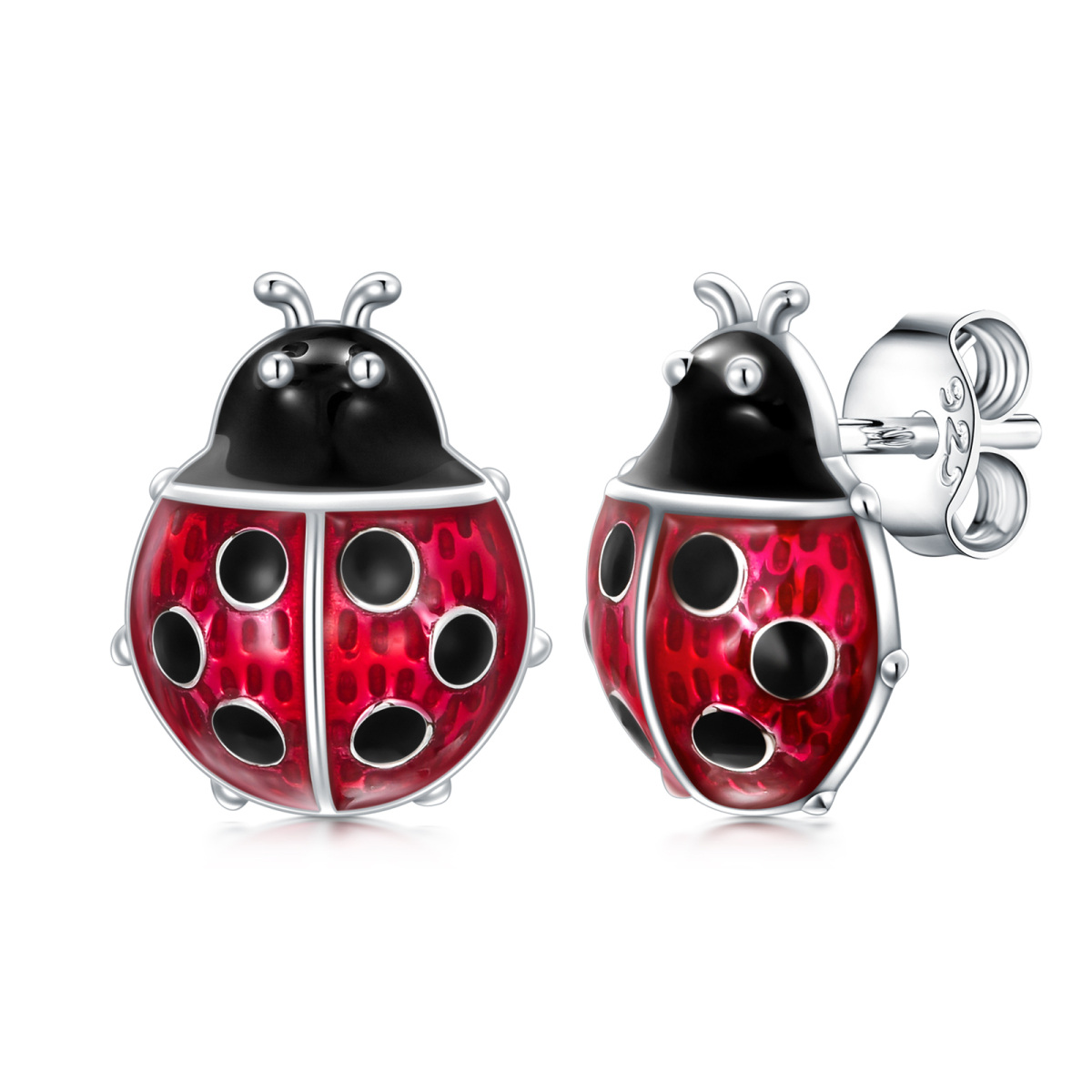 Orecchini a perno in argento sterling a forma di coccinella-1