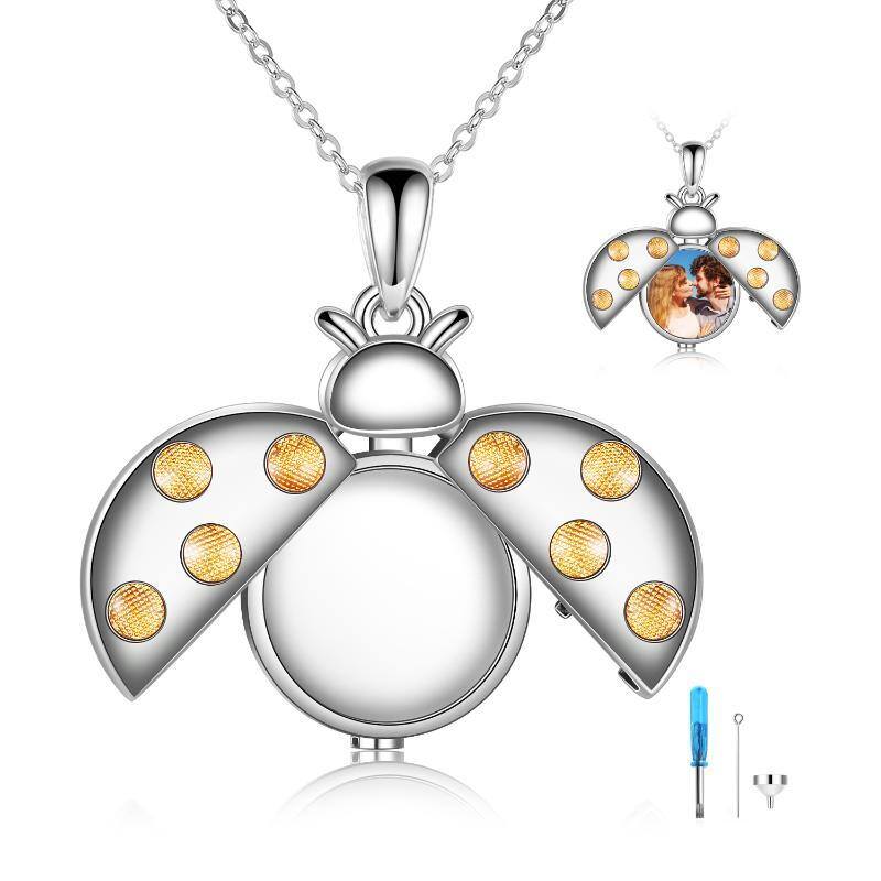 Collier urne coccinelle en argent sterling avec mot gravé-1