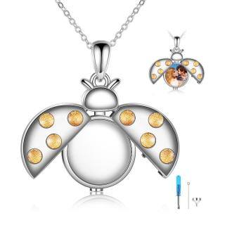 Sterling Silver Ladybug Urn Necklace for Ashes with Engraved Word-41