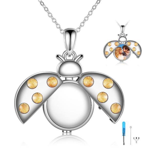 Sterling Silver Ladybug Urn Necklace for Ashes with Engraved Word-1