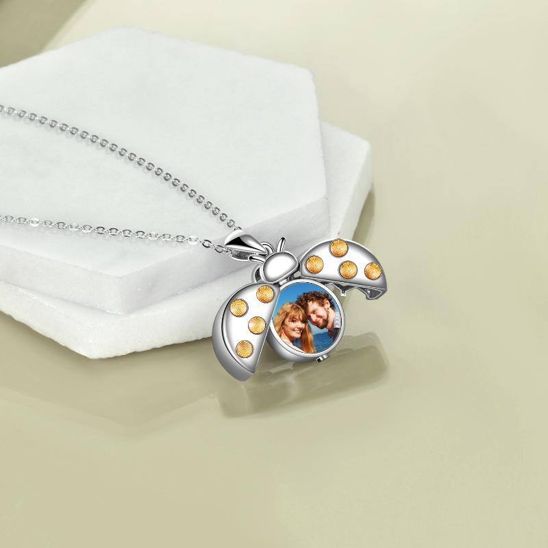 Sterling Silver Ladybug Urn Necklace for Ashes with Engraved Word-4