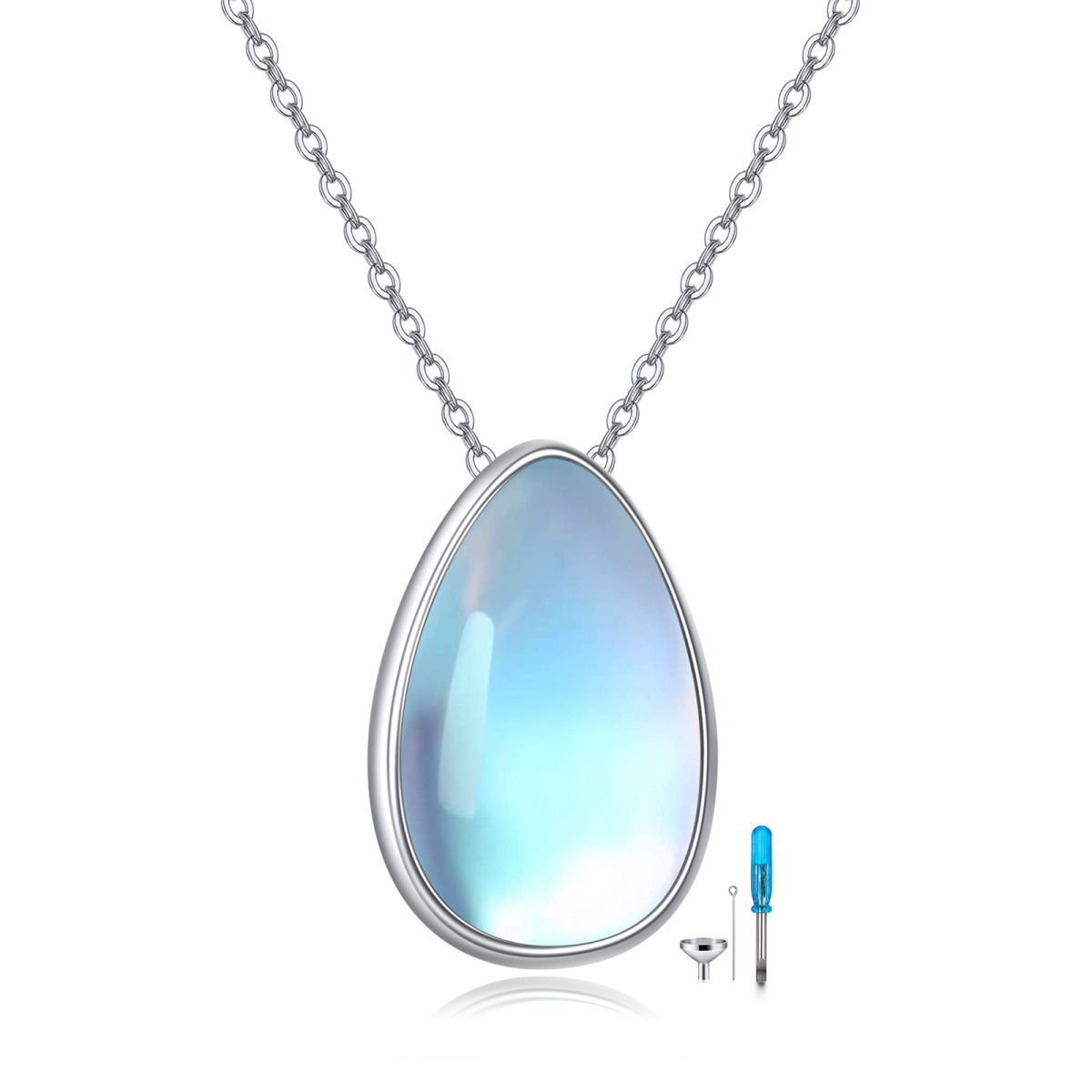 Sterling zilver meer blauwe maansteen Drop vorm Urn ketting voor as-1