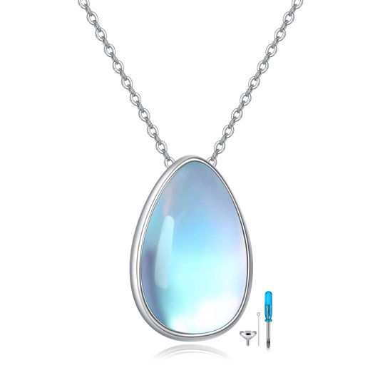 Sterling Silver Lake Blue Moonstone Drop Shape Urn Necklace for Ashes