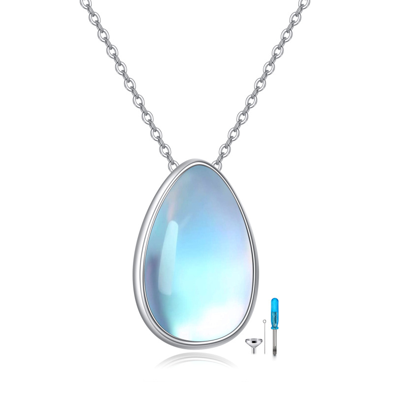 Sterling zilver meer blauwe maansteen Drop vorm Urn ketting voor as-12