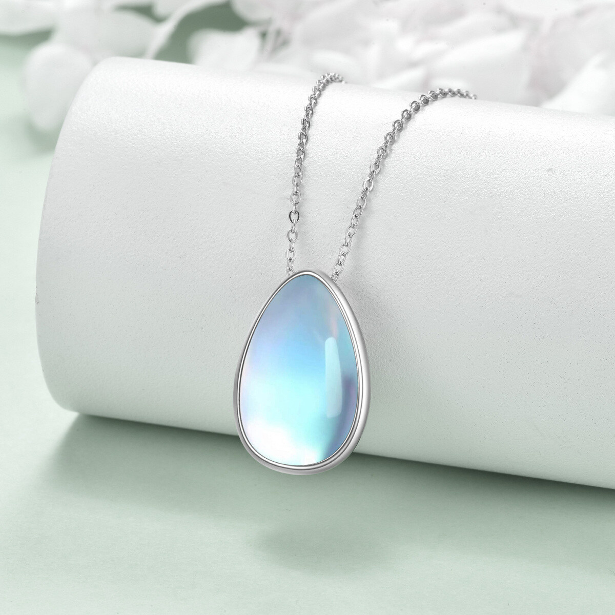 Sterling Silver Lake Blue Moonstone Drop Shape Urn Necklace for Ashes-3