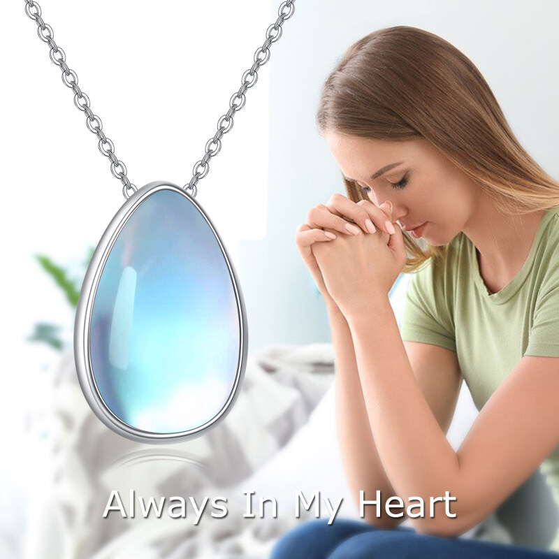 Colar de urna para cinzas em prata de lei com pedra da lua azul do lago em forma de gota-6