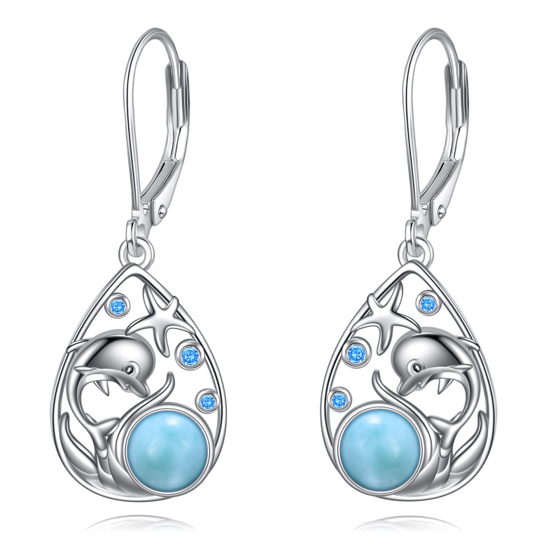 Boucles d'oreilles pendantes en argent sterling en forme de dauphin et d'étoile de mer ave-1