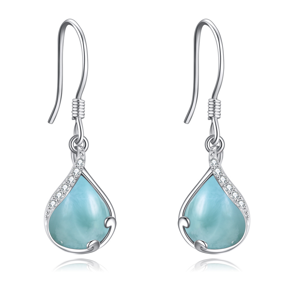 Sterling Silver Drop Lalimar Stone With Cubic Zirconia Drop Earrings For Women-1