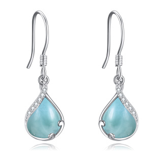 Sterling Silver Drop Lalimar Stone With Cubic Zirconia Drop Earrings For Women-2