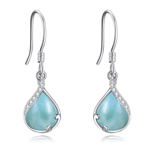 Sterling Silver Cubic Zirconia & Lalimar Stone Drop Shape Drop Earrings