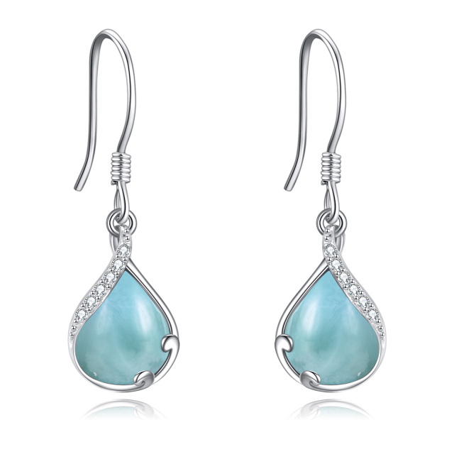 Sterling Silver Cubic Zirconia & Lalimar Stone Drop Shape Drop Earrings-1