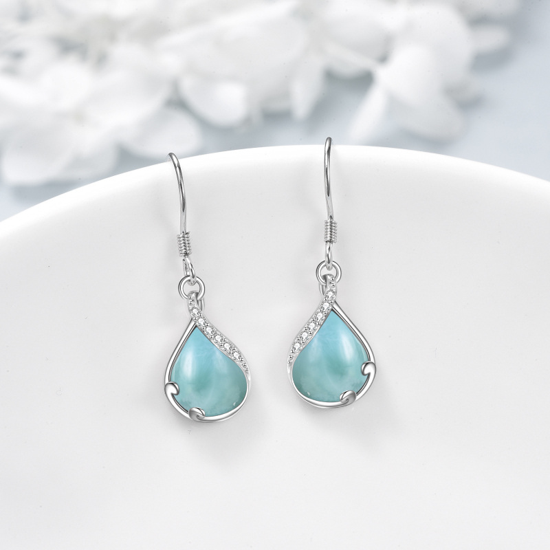 Sterling Silver Drop Lalimar Stone With Cubic Zirconia Drop Earrings For Women-3
