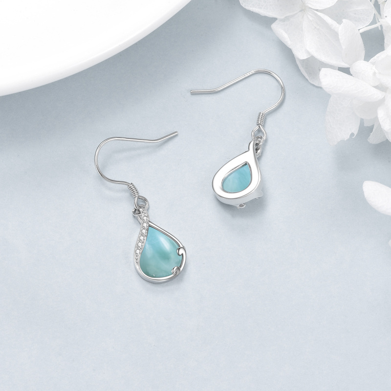 Sterling Silver Drop Lalimar Stone With Cubic Zirconia Drop Earrings For Women-4