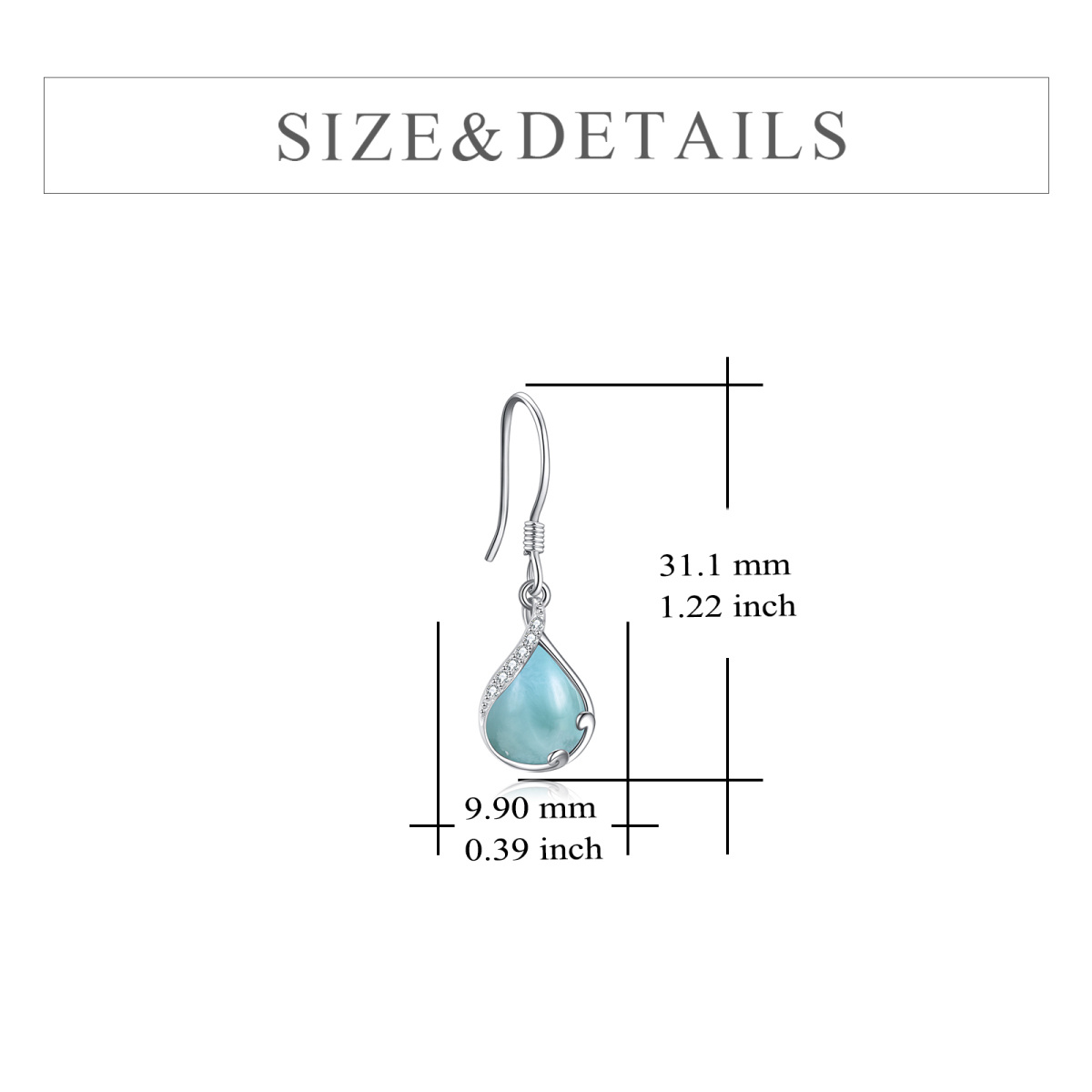 Sterling Silver Cubic Zirconia & Lalimar Stone Drop Shape Drop Earrings-5