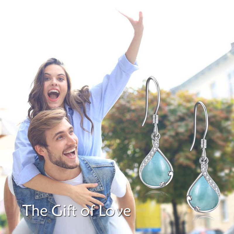 Sterling Silver Drop Lalimar Stone With Cubic Zirconia Drop Earrings For Women-6