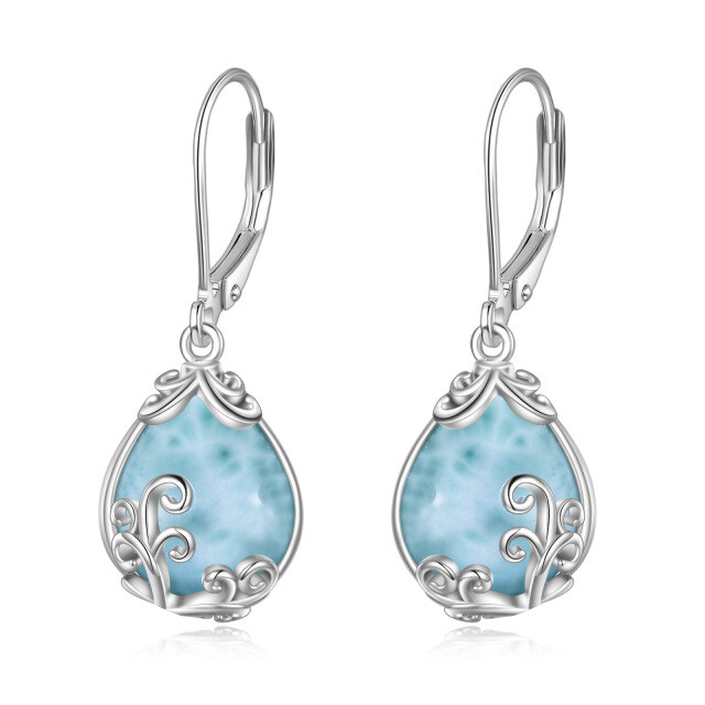 Sterling Silver Lalimar Stone Drop Shape & Filigree Lever-back Earrings-1