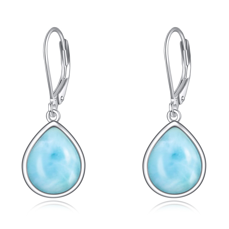 Sterling Silver Lalimar Stone Drop Shape Lever-back Earrings-8