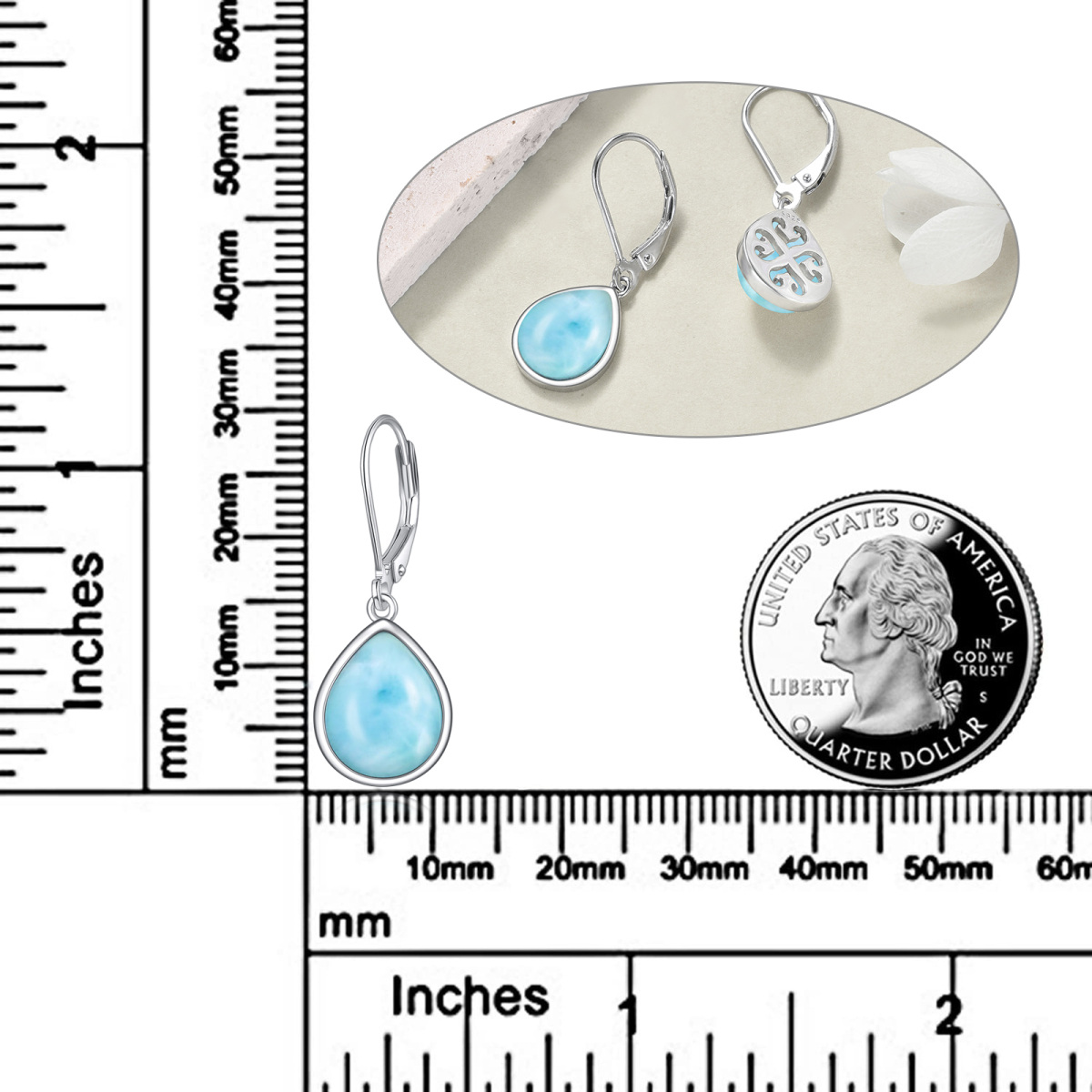 Sterling Silver Lalimar Stone Drop Shape Lever-back Earrings-5