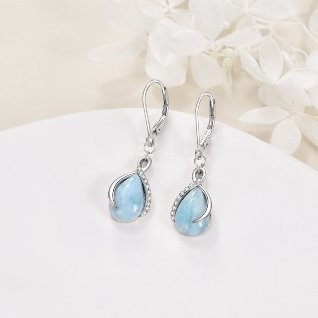 Sterling Silver Lalimar Stone Drop Shape Lever-back Earrings-3