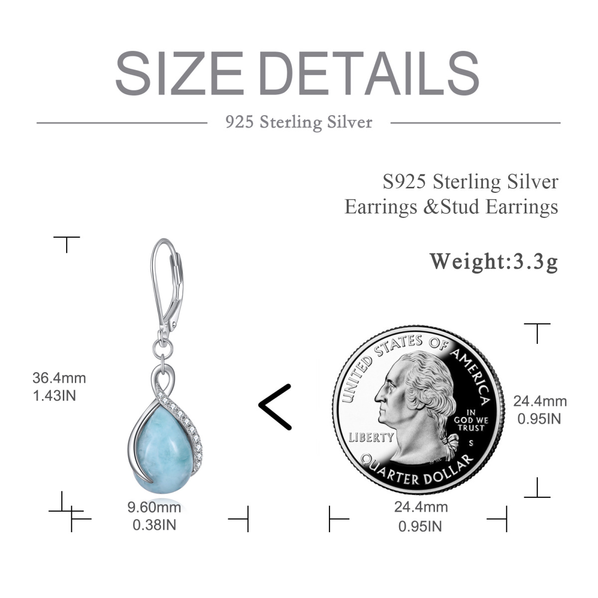 Sterling Silver Lalimar Stone Drop Shape Lever-back Earrings-5