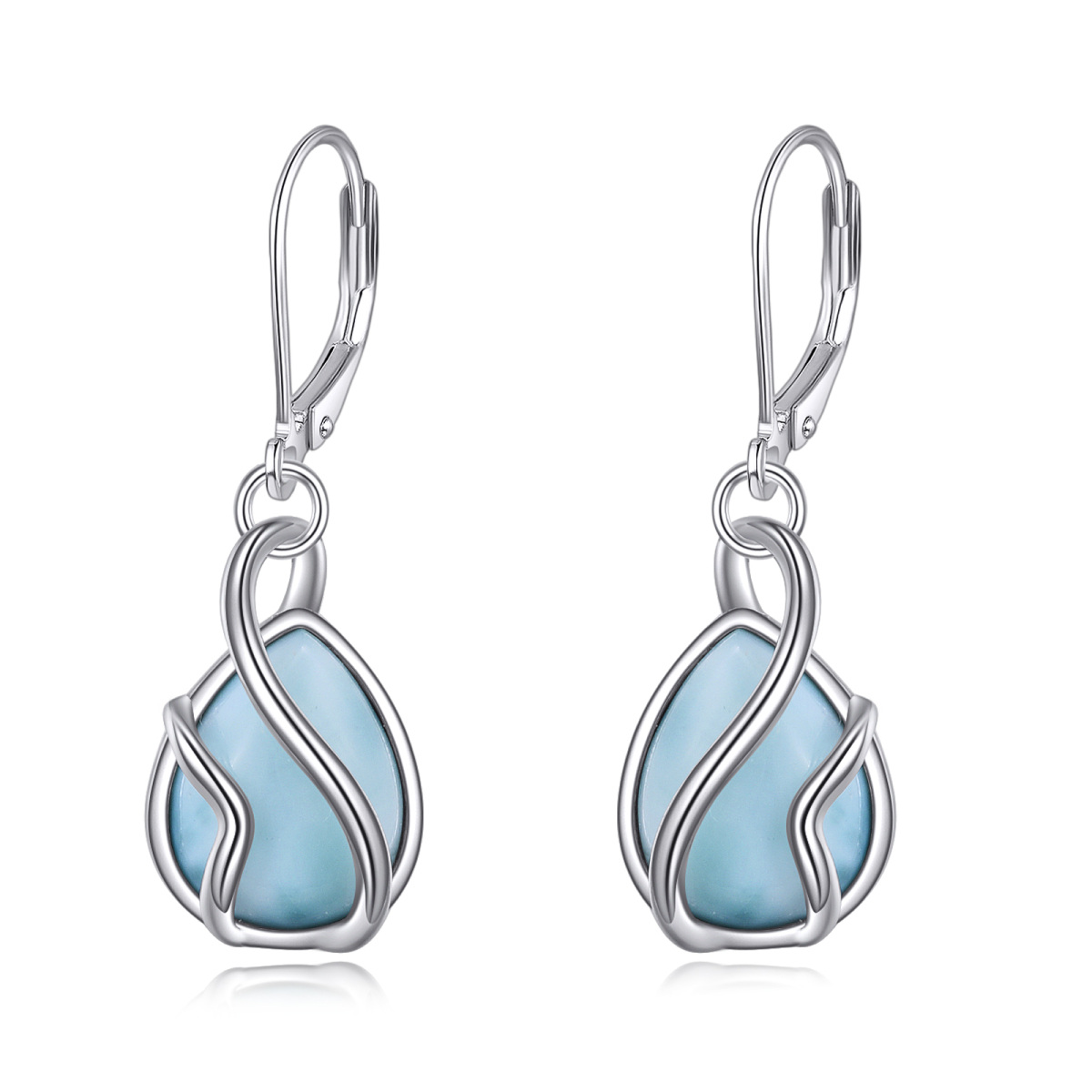 Sterling Silver Lalimar Stone Drop Shape Lever-back Earrings-1