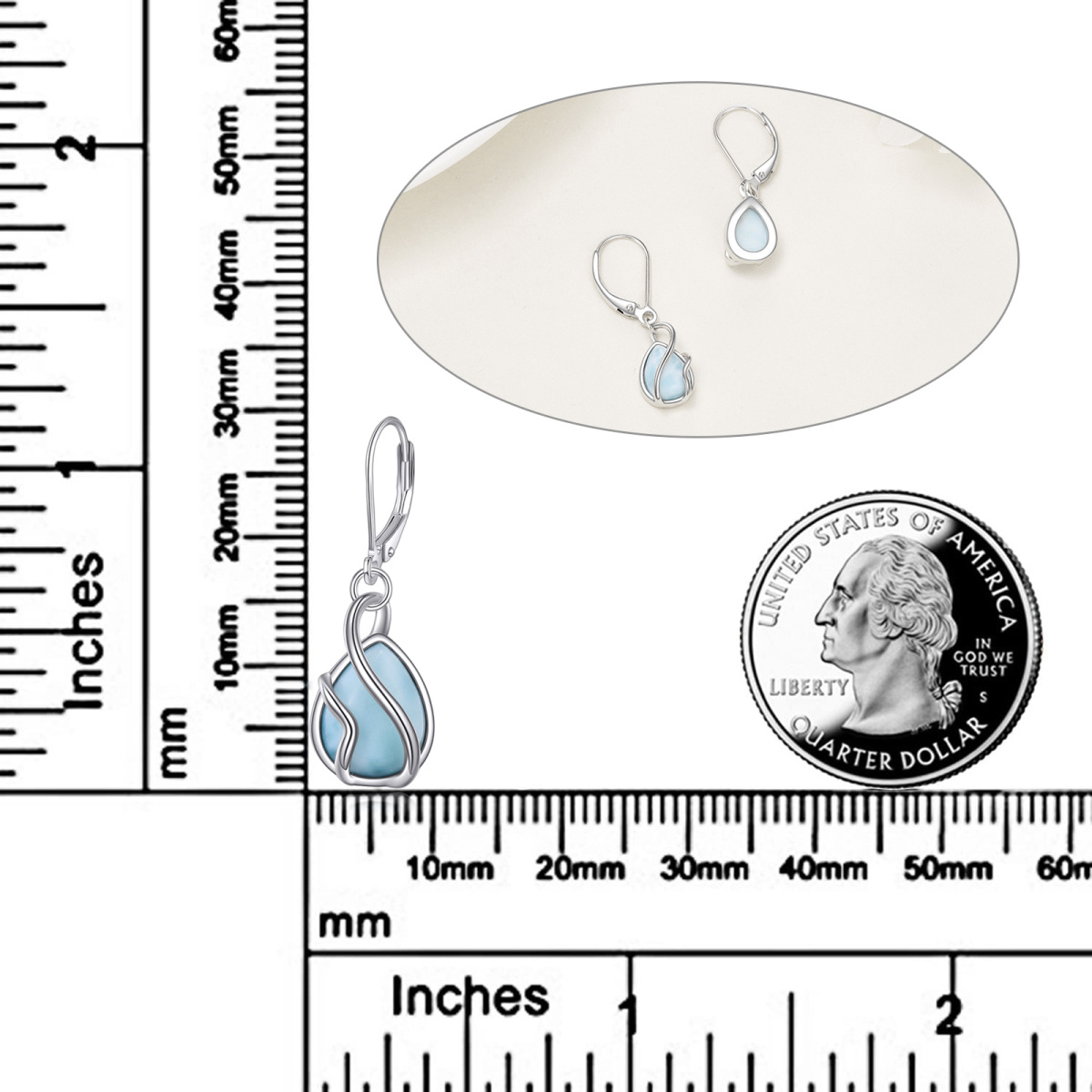 Sterling Silver Lalimar Stone Drop Shape Lever-back Earrings-5