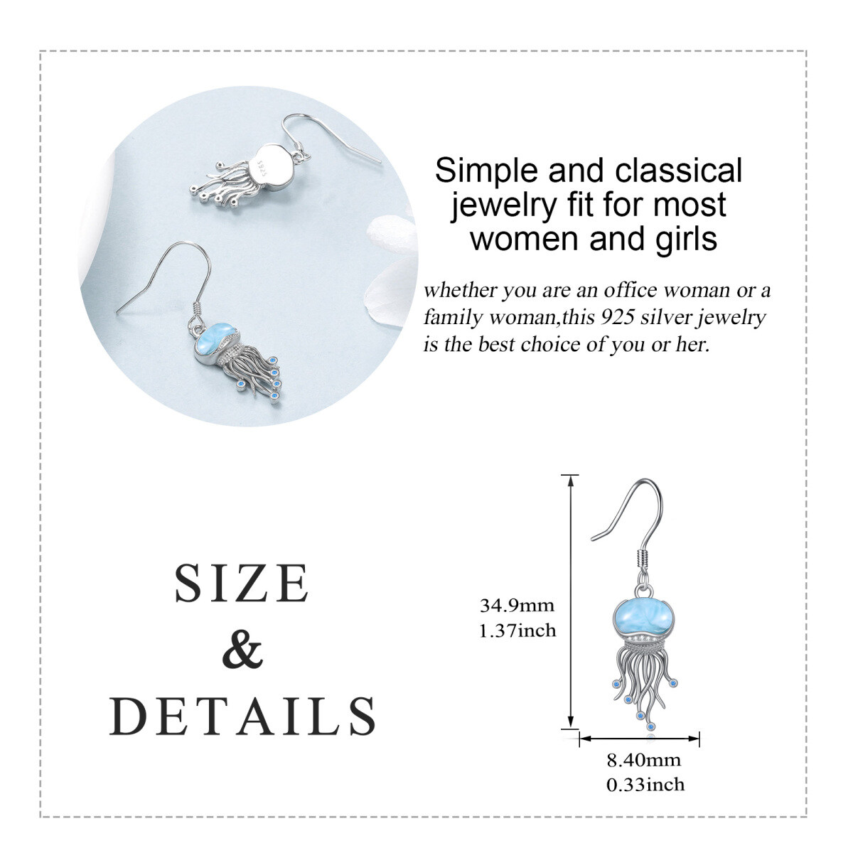 Sterling Silver Lalimar Stone Jellyfish Drop Earrings-5