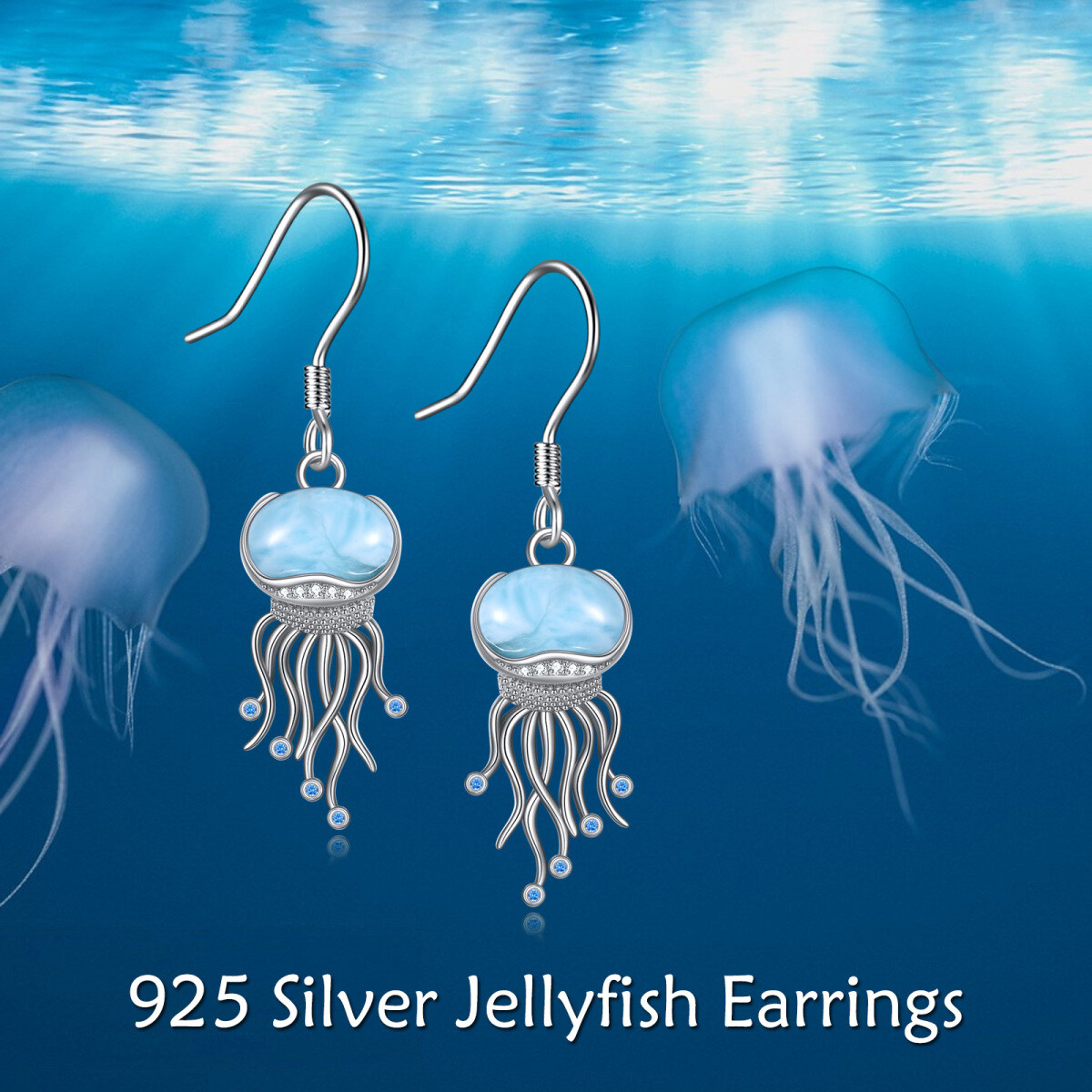 Sterling Silver Lalimar Stone Jellyfish Drop Earrings-6